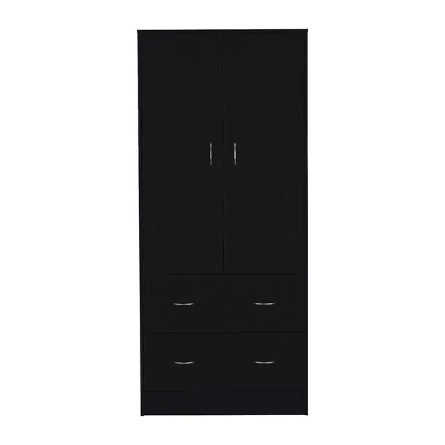 Alt view image 3 of 7 - Taly Armoire with Double Doors, 2 Drawers, and Hanging Rod Black