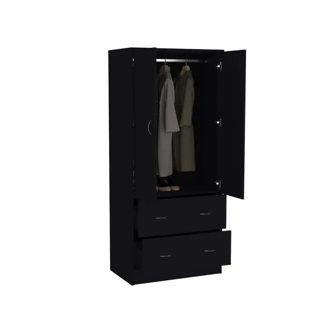 Alt view image 6 of 7 - Taly Armoire with Double Doors, 2 Drawers, and Hanging Rod Black