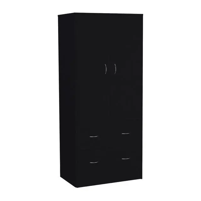 Alt view image 5 of 7 - Taly Armoire with Double Doors, 2 Drawers, and Hanging Rod Black