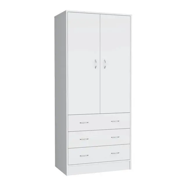 Alt view image 2 of 7 - Taly Armoire with Double Doors, 3 Drawers, and Hanging Rod White