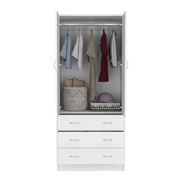 Alt view image 5 of 7 - Taly Armoire with Double Doors, 3 Drawers, and Hanging Rod White