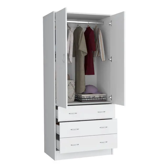 Alt view image 6 of 7 - Taly Armoire with Double Doors, 3 Drawers, and Hanging Rod White