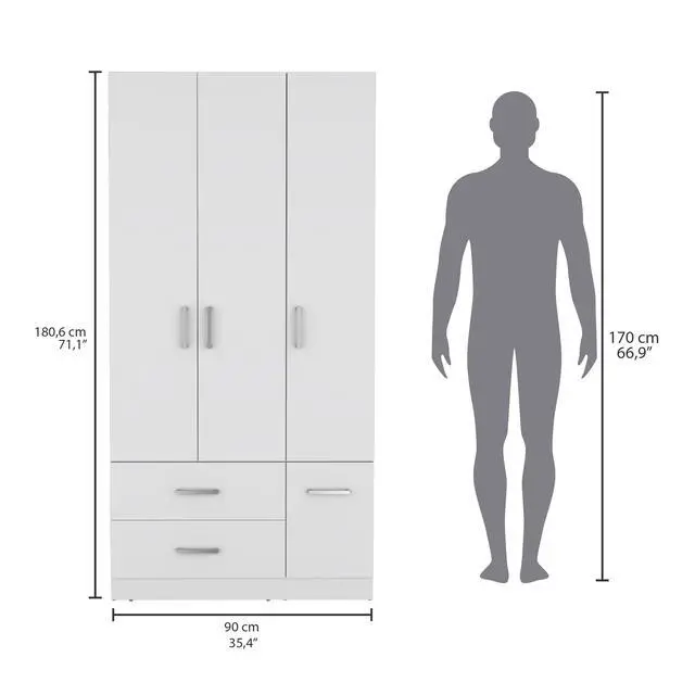 Alt view image 5 of 7 - Sebree 71" High Armoire Wardrove Closet with 2 Drawers, Four Doors , Three Cabinet , Six Shelves and Hanging Rod, Bedroom Clothes Storage Cabinet Organizer White