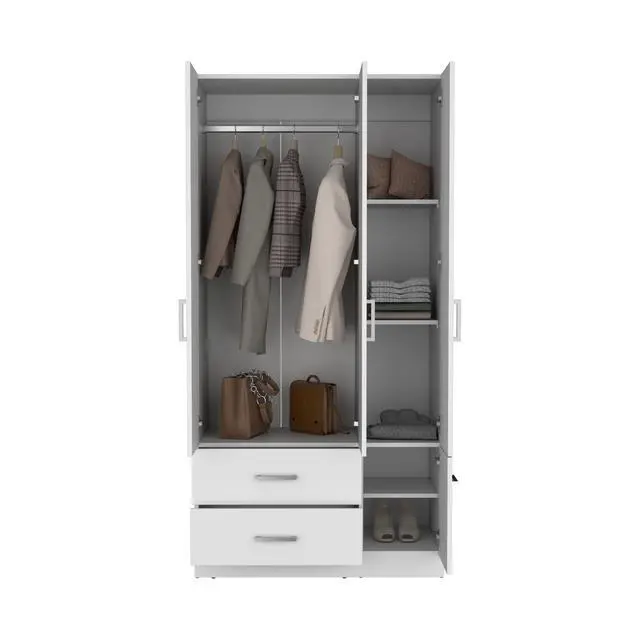 Alt view image 7 of 7 - Sebree 71" High Armoire Wardrove Closet with 2 Drawers, Four Doors , Three Cabinet , Six Shelves and Hanging Rod, Bedroom Clothes Storage Cabinet Organizer White