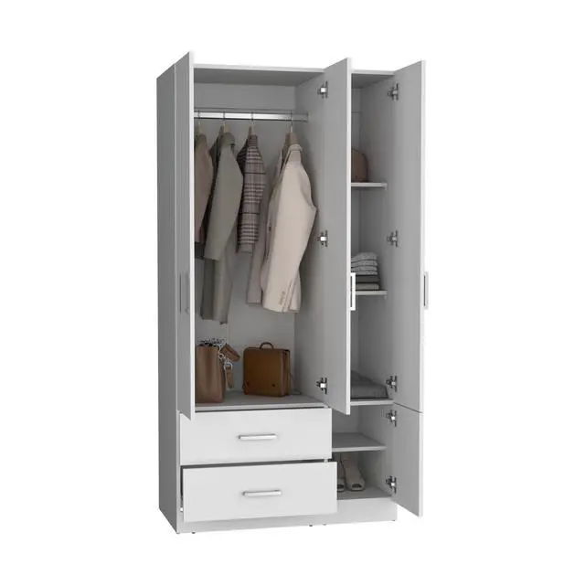 Alt view image 6 of 7 - Sebree 71" High Armoire Wardrove Closet with 2 Drawers, Four Doors , Three Cabinet , Six Shelves and Hanging Rod, Bedroom Clothes Storage Cabinet Organizer White