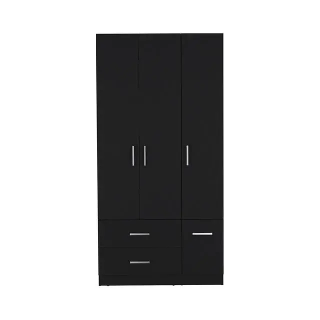 Alt view image 6 of 7 - Sebree 71" High Armoire Wardrove Closet with 2 Drawers, Four Doors , Three Cabinet , Six Shelves and Hanging Rod, Bedroom Clothes Storage Cabinet Organizer Black