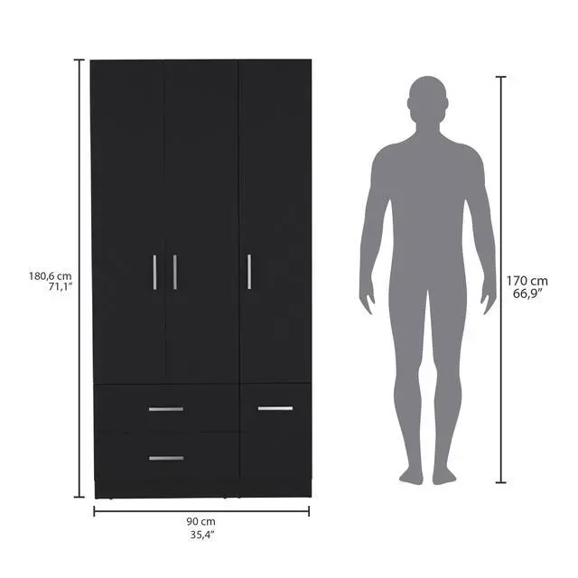 Alt view image 4 of 7 - Sebree 71" High Armoire Wardrove Closet with 2 Drawers, Four Doors , Three Cabinet , Six Shelves and Hanging Rod, Bedroom Clothes Storage Cabinet Organizer Black