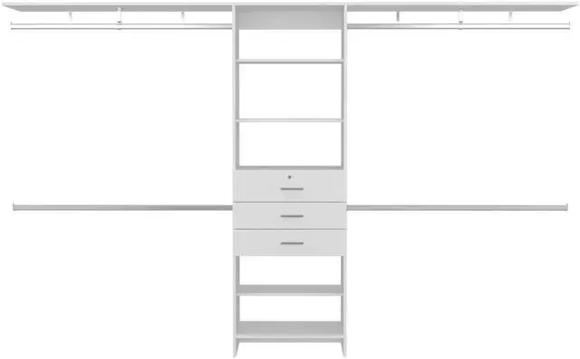 Alt view image 6 of 7 - Plego 69"W - 118"W Drawers Closet System, Five Shelves, Four Hanging Rods, Three Drawers White