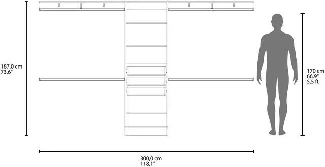 Alt view image 4 of 7 - Plego 69"W - 118"W Drawers Closet System, Five Shelves, Four Hanging Rods, Three Drawers White
