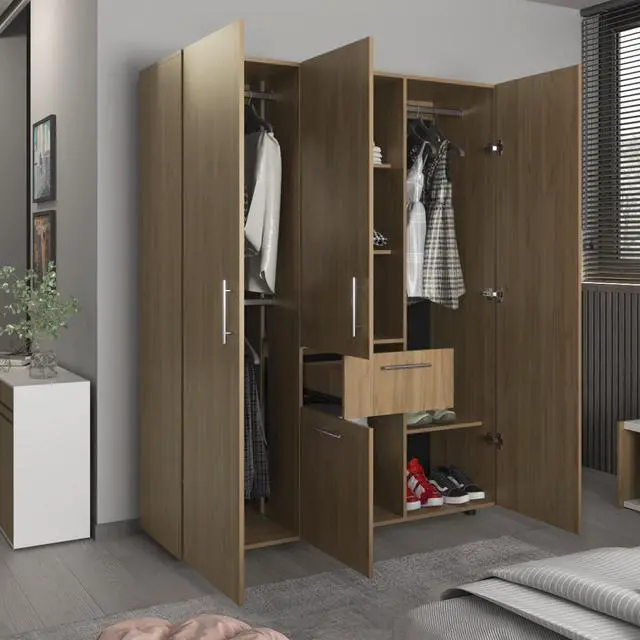 Alt view image 2 of 7 - Bariloche 70" High Four-Door, One Drawer Armoire With Three Hanging Rods, Seven Shelves Bedroom, Wardrobe, Closet Natural Oak