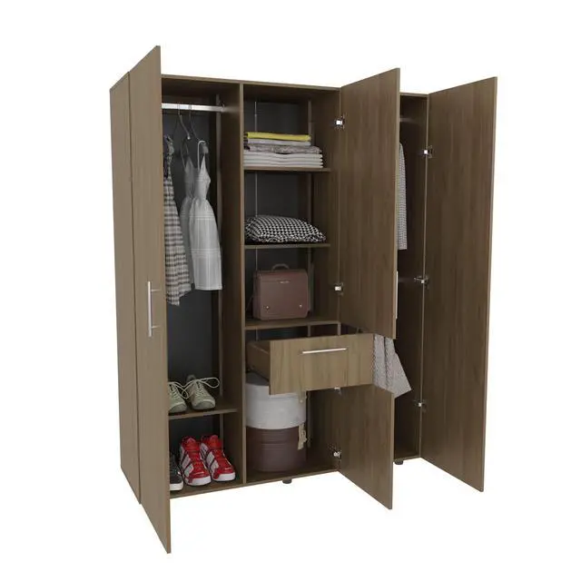 Alt view image 5 of 7 - Bariloche 70" High Four-Door, One Drawer Armoire With Three Hanging Rods, Seven Shelves Bedroom, Wardrobe, Closet Natural Oak