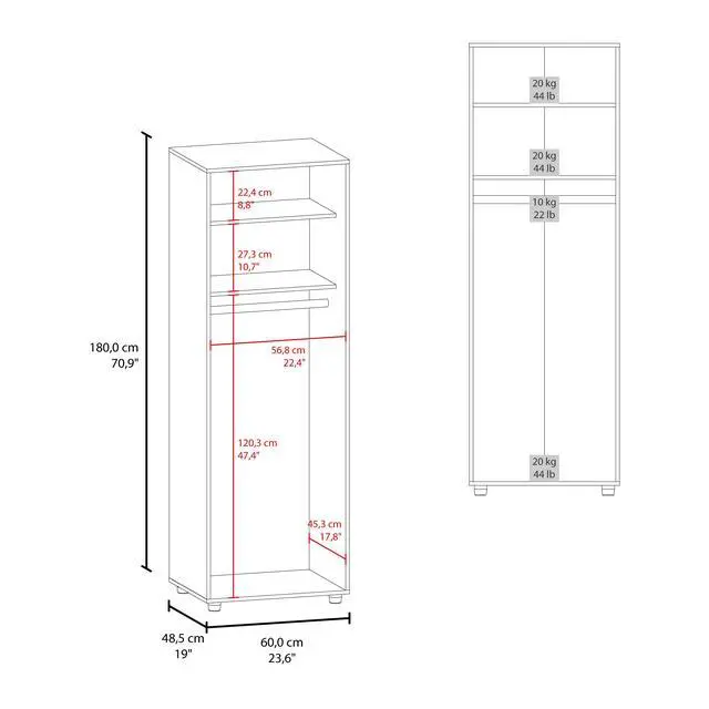 Alt view image 4 of 7 - Aurora Armoire, Two Interior Shelves, Rod, Double Door, White