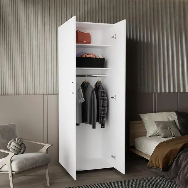 Alt view image 2 of 7 - Aurora Armoire, Two Interior Shelves, Rod, Double Door, White