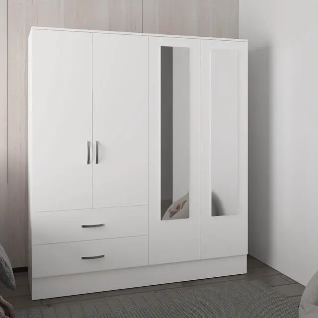 Main image of Bolton 160 Armoire, Six Shelves, Two Double Door Cabinets, Two Mirrors, Two Drawers, White