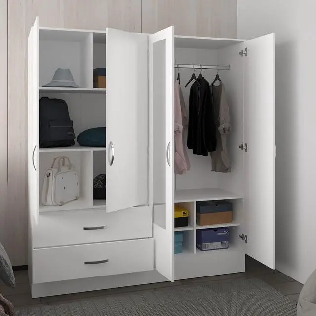 Alt view image 2 of 7 - Bolton 160 Armoire, Six Shelves, Two Double Door Cabinets, Two Mirrors, Two Drawers, White