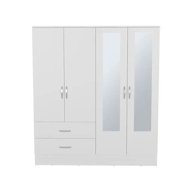 Alt view image 3 of 7 - Bolton 160 Armoire, Six Shelves, Two Double Door Cabinets, Two Mirrors, Two Drawers, White