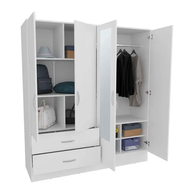Alt view image 6 of 7 - Bolton 160 Armoire, Six Shelves, Two Double Door Cabinets, Two Mirrors, Two Drawers, White