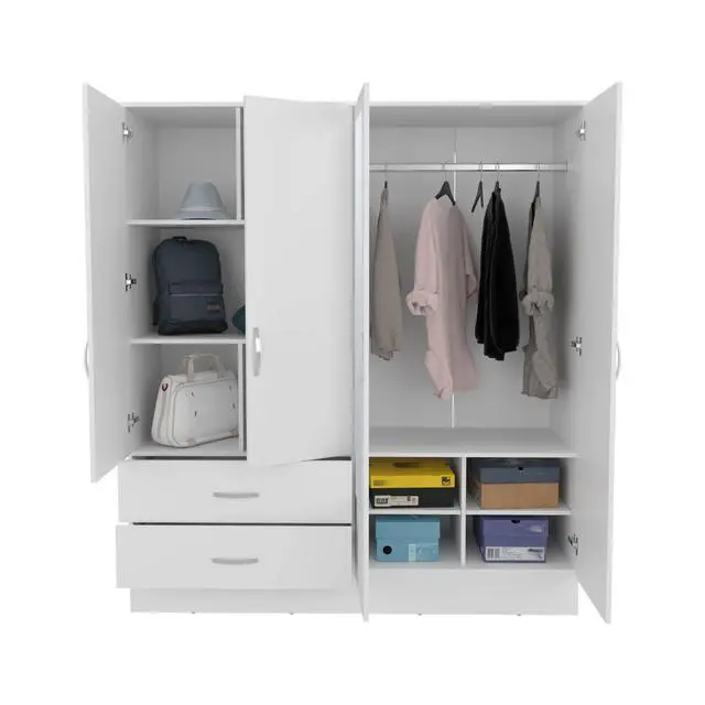 Alt view image 4 of 7 - Bolton 160 Armoire, Six Shelves, Two Double Door Cabinets, Two Mirrors, Two Drawers, White