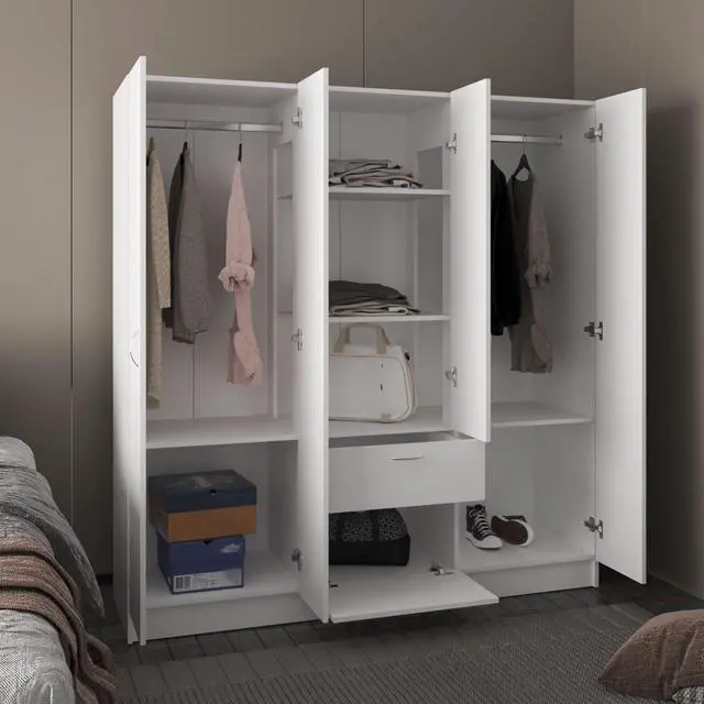 Alt view image 2 of 7 - Mitu Six Doors Armoire, Seven Interior Shelves, One Drawer, Rod White