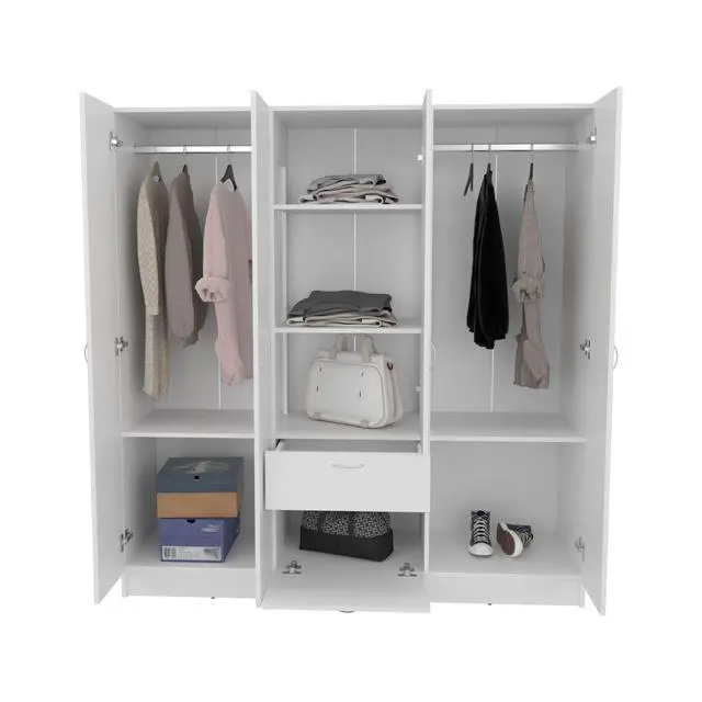 Alt view image 3 of 7 - Mitu Six Doors Armoire, Seven Interior Shelves, One Drawer, Rod White