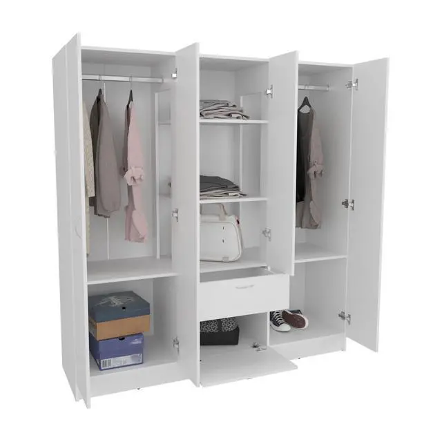 Alt view image 4 of 7 - Mitu Six Doors Armoire, Seven Interior Shelves, One Drawer, Rod White