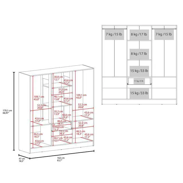 Alt view image 5 of 7 - Mitu Six Doors Armoire, Seven Interior Shelves, One Drawer, Rod White