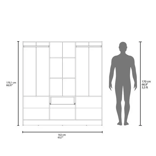Alt view image 7 of 7 - Mitu Six Doors Armoire, Seven Interior Shelves, One Drawer, Rod White