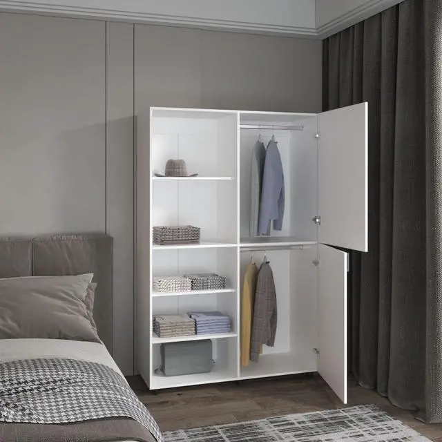 Alt view image 2 of 7 - Eco High One Door Freestanding Armoire With Hanging Rod And Interior Shelves, Compact Bedroom Wardrobe, White