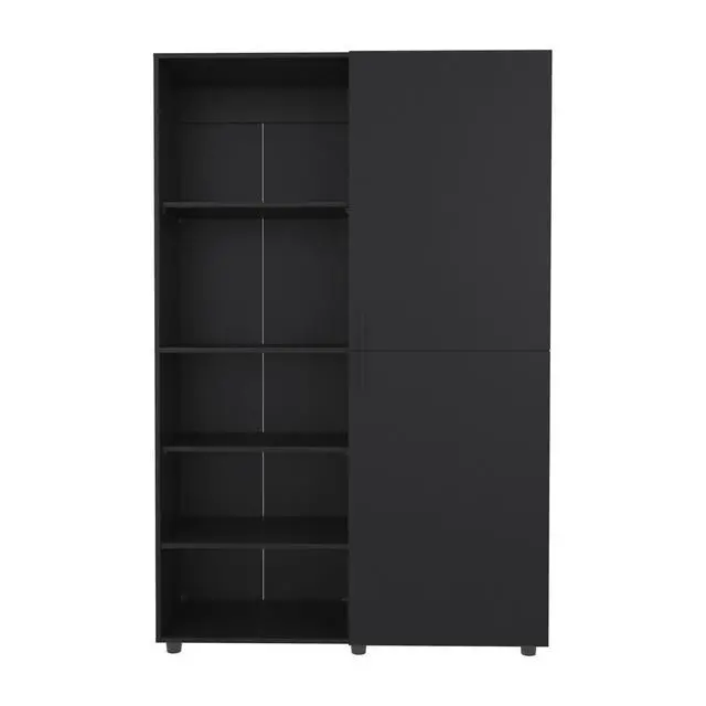Alt view image 3 of 7 - Eco High One Door Freestanding Armoire With Hanging Rod And Interior Shelves, Compact Bedroom Wardrobe, Black