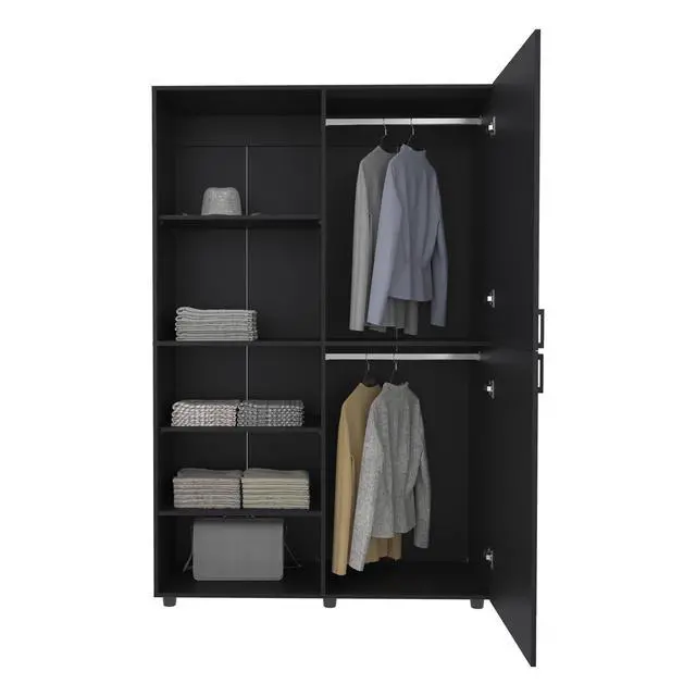 Alt view image 5 of 7 - Eco High One Door Freestanding Armoire With Hanging Rod And Interior Shelves, Compact Bedroom Wardrobe, Black