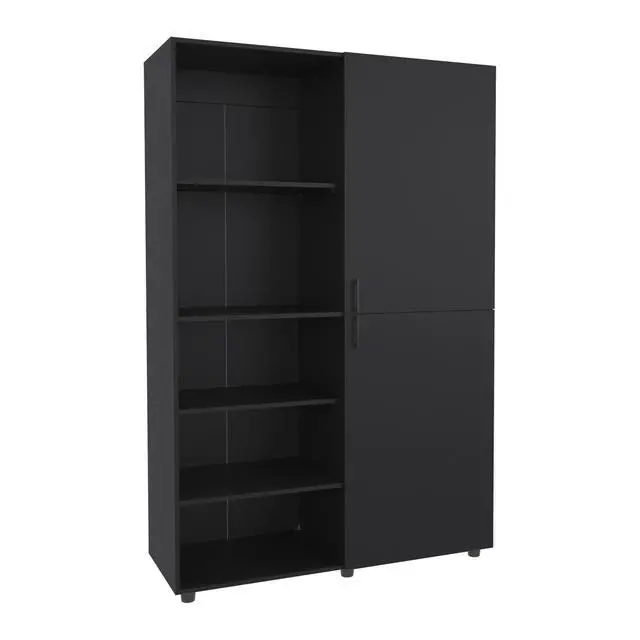 Alt view image 7 of 7 - Eco High One Door Freestanding Armoire With Hanging Rod And Interior Shelves, Compact Bedroom Wardrobe, Black