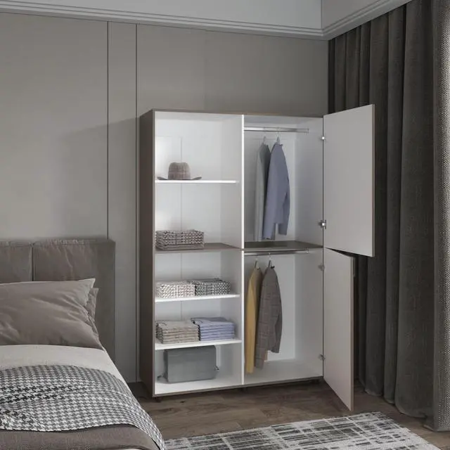Main image of Eco High One Door Freestanding Armoire With Hanging Rod And Interior Shelves, Compact Bedroom Wardrobe, White, Mahogany