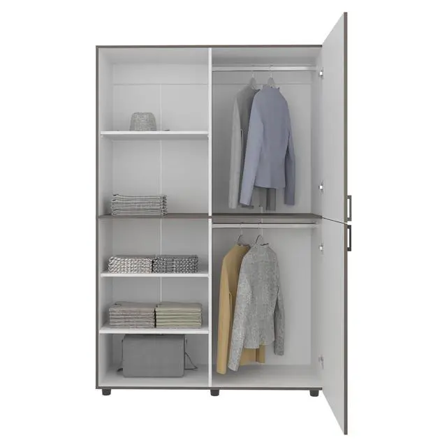 Alt view image 4 of 6 - Eco High One Door Freestanding Armoire With Hanging Rod And Interior Shelves, Compact Bedroom Wardrobe, White, Mahogany