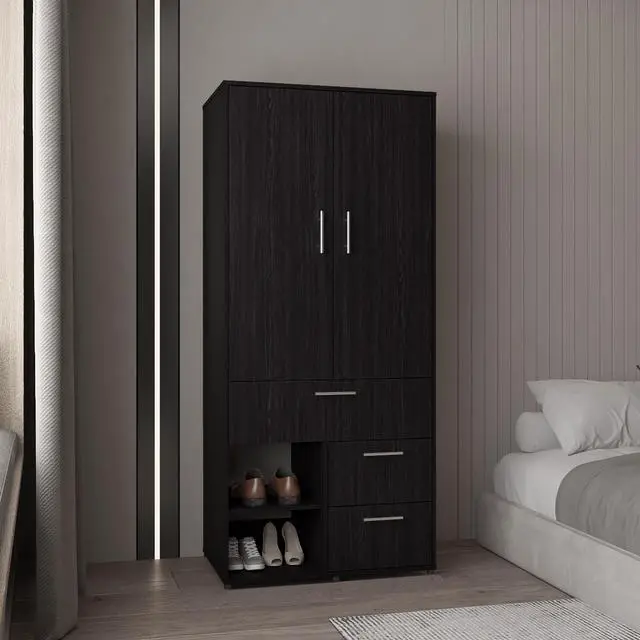 Main image of Alpine Armoire With Double Doors, Internal Shelves And Hanging Rod, Black