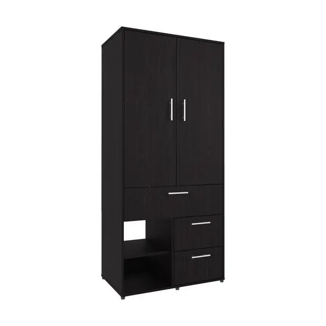 Alt view image 2 of 7 - Alpine Armoire With Double Doors, Internal Shelves And Hanging Rod, Black