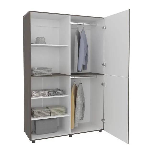 Alt view image 6 of 6 - Eco High One Door Freestanding Armoire With Hanging Rod And Interior Shelves, Compact Bedroom Wardrobe, White, Mahogany