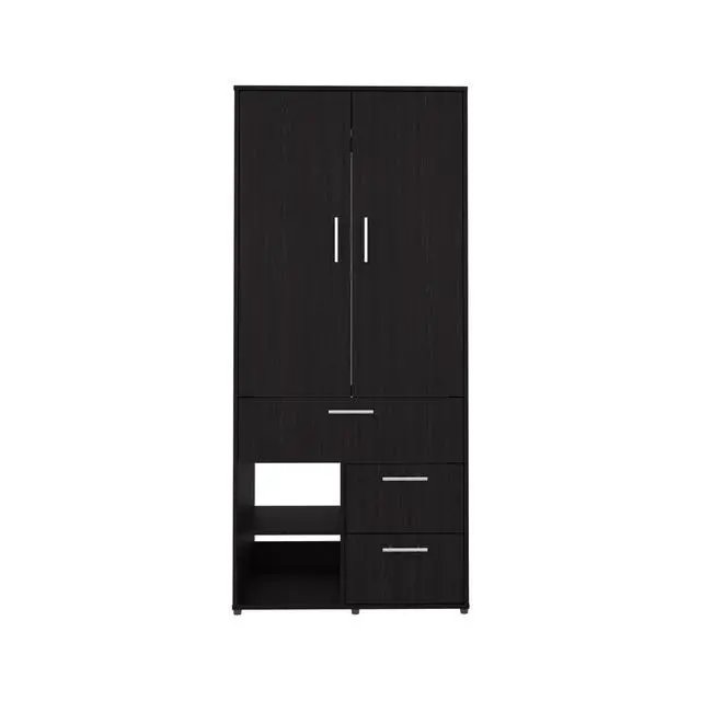 Alt view image 6 of 7 - Alpine Armoire With Double Doors, Internal Shelves And Hanging Rod, Black