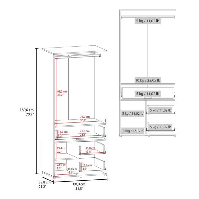 Alt view image 3 of 7 - Alpine Armoire With Double Doors, Internal Shelves And Hanging Rod, Black