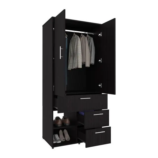 Alt view image 7 of 7 - Alpine Armoire With Double Doors, Internal Shelves And Hanging Rod, Black