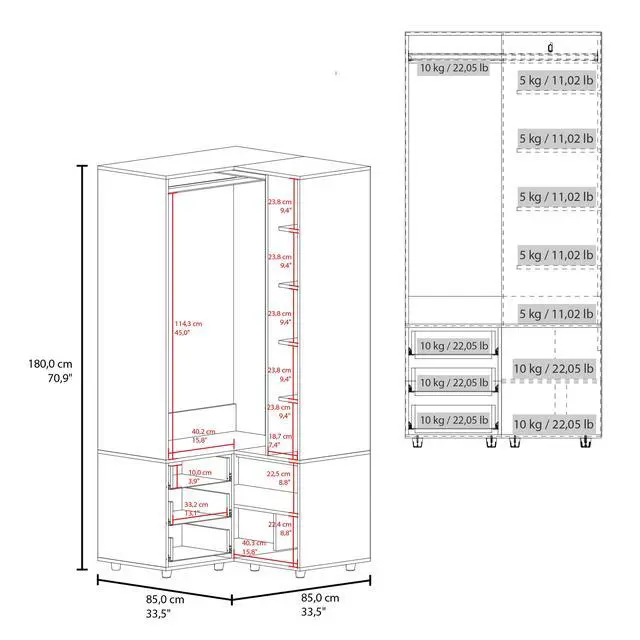 Alt view image 3 of 7 - Toulouse Corner Armoire With Double Doors And Interior Shelves, Space-Saving Wardrobe, White