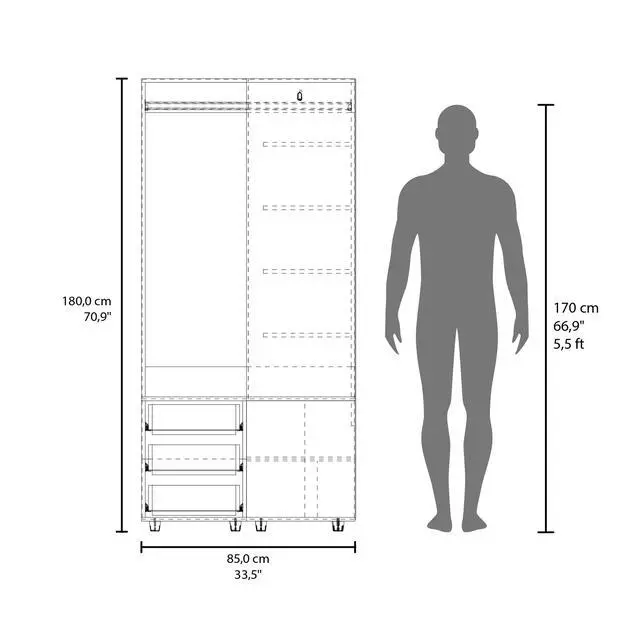 Alt view image 4 of 7 - Toulouse Corner Armoire With Double Doors And Interior Shelves, Space-Saving Wardrobe, White