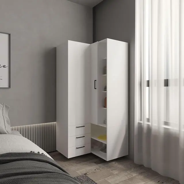 Main image of Toulouse Corner Armoire With Double Doors And Interior Shelves, Space-Saving Wardrobe, White