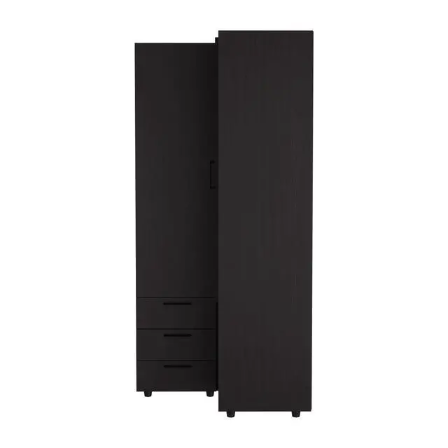 Alt view image 6 of 7 - Toulouse Corner Armoire With Double Doors And Interior Shelves, Space-Saving Wardrobe, Black