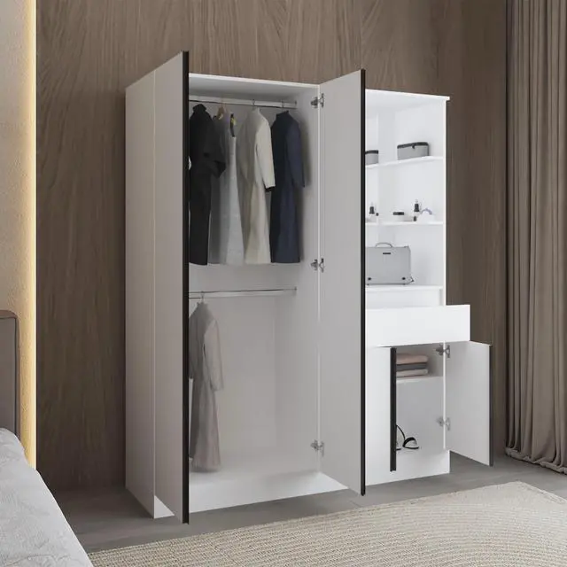 Alt view image 5 of 7 - Kamelot Armoire With Double Doors, Hanging Rod And Interior Shelves, White