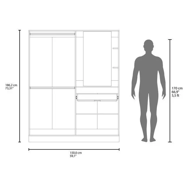 Alt view image 4 of 7 - Kamelot Armoire With Double Doors, Hanging Rod And Interior Shelves, White