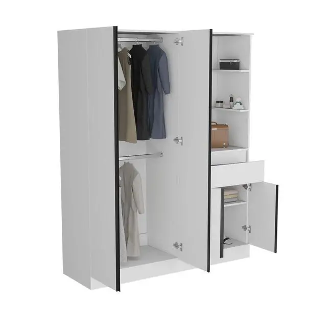 Alt view image 7 of 7 - Kamelot Armoire With Double Doors, Hanging Rod And Interior Shelves, White