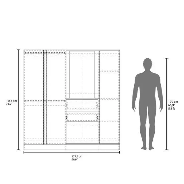 Alt view image 4 of 7 - Kamelot 1,80 Armoire With Double Doors, Hanging Rod And Interior Shelves, White