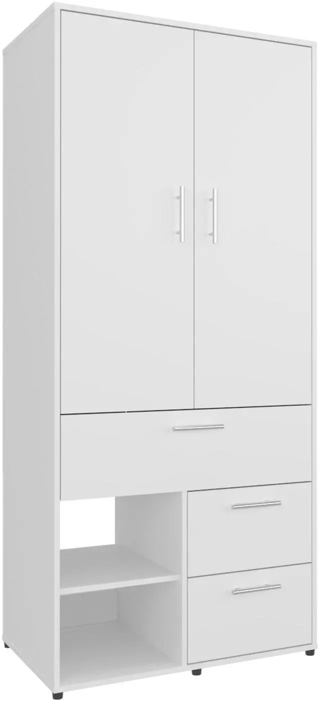 Main image of Alpine Armoire with Double Doors, Interior Hanging Rod, Shoe Racks and Multiple Drawers, Freestanding Wardrobe