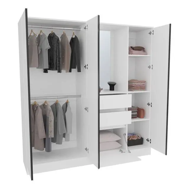 Alt view image 7 of 7 - Kamelot 1,80 Armoire With Double Doors, Hanging Rod And Interior Shelves, White