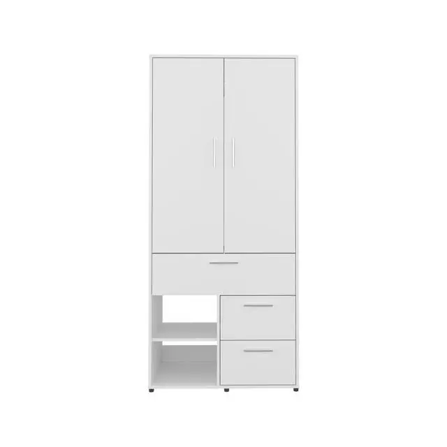 Alt view image 3 of 7 - Alpine Armoire with Double Doors, Interior Hanging Rod, Shoe Racks and Multiple Drawers, Freestanding Wardrobe